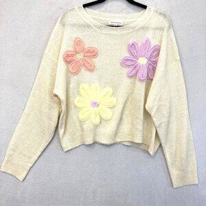 Newbury Kustom Relaxed Floral Sweater Womens Medium M Lightweight Pastel Flowers